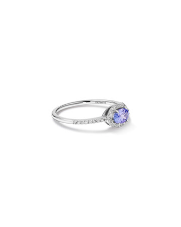 Halo Ring with Tanzanite & 0.15 Carat TW Of Diamonds in 10kt White Gold Halo Ring with Tanzanite & 0.15 Carat TW Of Diamonds in 10kt White Gold