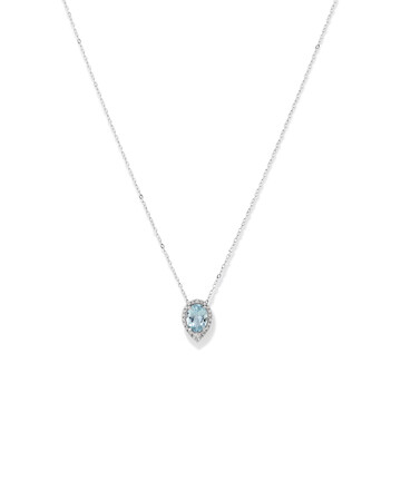 Halo Necklace with Aquamarine & 0.19 Carat TW of Diamonds in 10kt White Gold Halo Necklace with Aquamarine & 0.19 Carat TW of Diamonds in 10kt White Gold