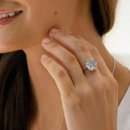 Flower Ring with 0.25 Carat TW of Diamonds in Sterling Silver Flower Ring with 0.25 Carat TW of Diamonds in Sterling Silver