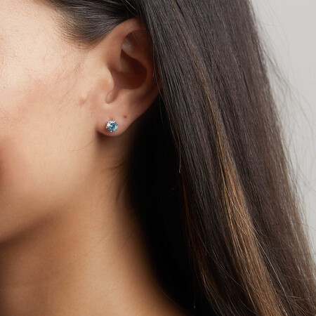 Stud Earrings with Aqua Cubic Zirconia in Sterling Silver Stud Earrings with Aqua Cubic Zirconia in Sterling Silver