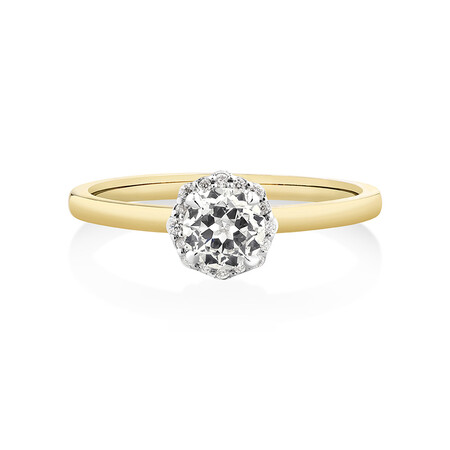 Southern Star Halo Engagement Ring with 0.50 Carat TW of Diamonds in 18kt Yellow & White Gold Southern Star Halo Engagement Ring with 0.50 Carat TW of Diamonds in 18kt Yellow & White Gold