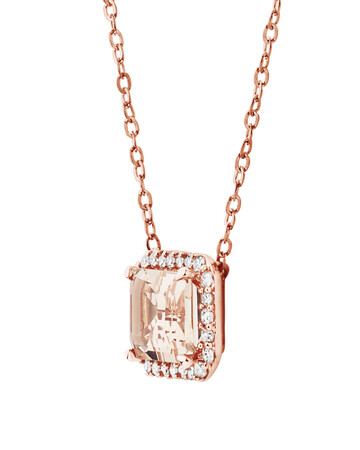 Halo Necklace with Morganite & 0.14 Carat TW of Diamonds in 10kt Rose Gold Halo Necklace with Morganite & 0.14 Carat TW of Diamonds in 10kt Rose Gold