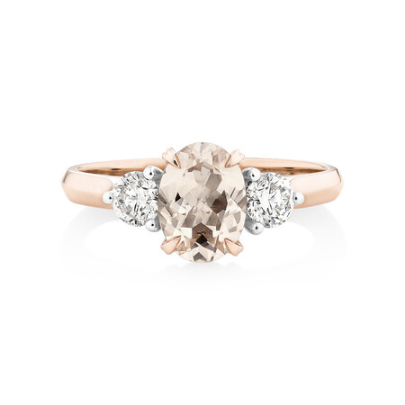 Ring with Morganite & 0.40 Carat TW of Diamonds in 10ct Rose Gold Ring with Morganite & 0.40 Carat TW of Diamonds in 10ct Rose Gold