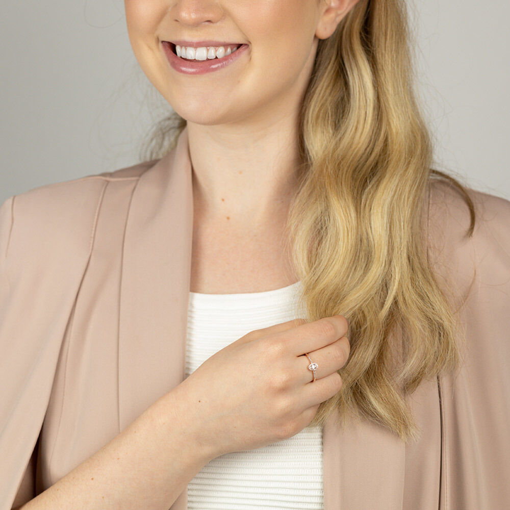 Halo Ring with Diamonds & Morganite in 10ct Rose Gold