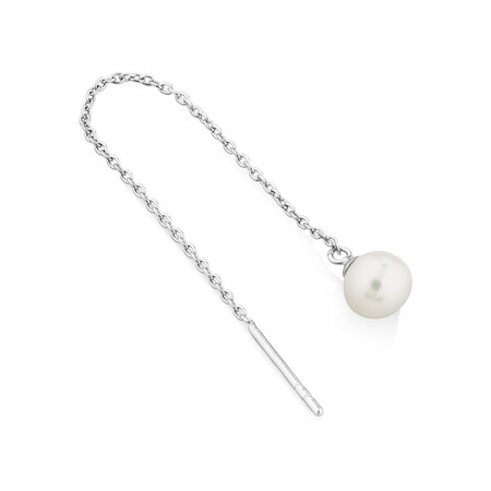6mm Threader Earrings with Cultured Freshwater Pearls in Sterling Silver 6mm Threader Earrings with Cultured Freshwater Pearls in Sterling Silver