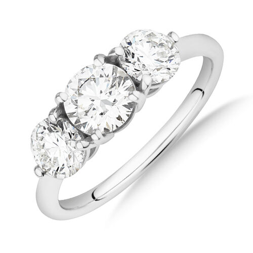 Laboratory-Created 1.70 Carat Oval Three Stone Diamond Ring In 14kt White Gold