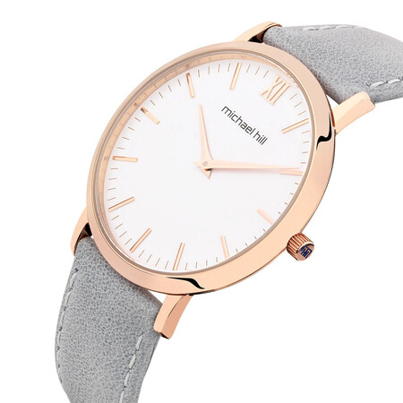 Ladies Watch in Grey Leather & Stainless Steel Ladies Watch in Grey Leather & Stainless Steel