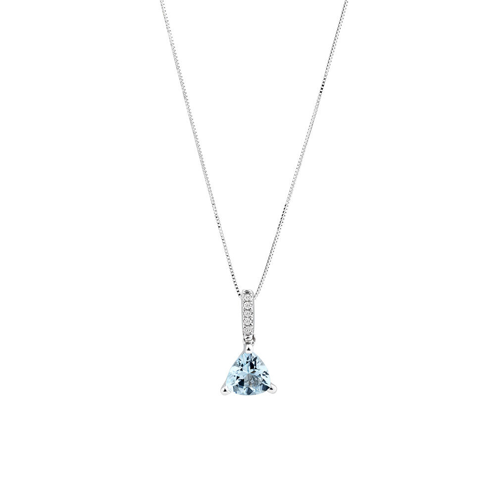 Pendant with Aquamarine with Diamonds in 10ct White Gold
