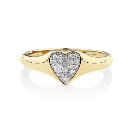 Heart Pave Ring with Diamonds in 10ct Yellow Gold Heart Pave Ring with Diamonds in 10ct Yellow Gold