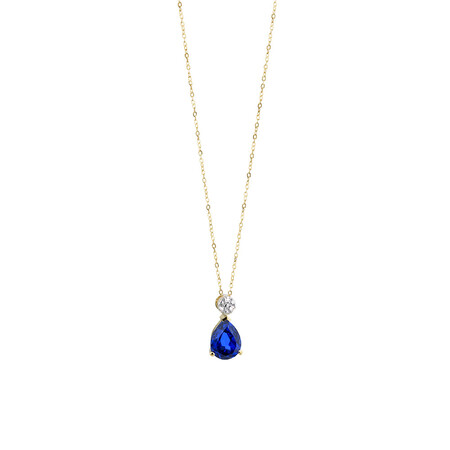 Pendant with Created Blue Sapphire & Diamonds in 10ct Yellow & Rose Gold Pendant with Created Blue Sapphire & Diamonds in 10ct Yellow & Rose Gold