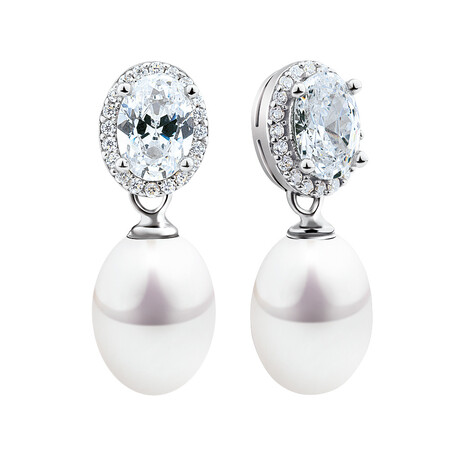 Earrings with Cultured Freshwater Pearl & Cubic Zirconia in Sterling Silver Earrings with Cultured Freshwater Pearl & Cubic Zirconia in Sterling Silver
