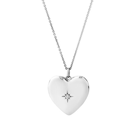 Heart Locket with Diamond in Sterling Silver Heart Locket with Diamond in Sterling Silver
