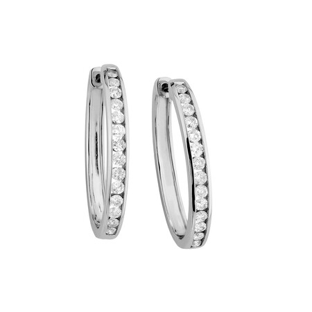 Huggie Earrings with 1 Carat TW of Diamonds in 10kt White Gold Huggie Earrings with 1 Carat TW of Diamonds in 10kt White Gold
