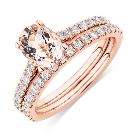 Bridal Set with 0.69 Carat TW of Diamonds & Morganite in 14ct Rose Gold Bridal Set with 0.69 Carat TW of Diamonds & Morganite in 14ct Rose Gold