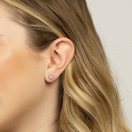 Heart Stud Earrings with Diamonds in 10ct Yellow Gold Heart Stud Earrings with Diamonds in 10ct Yellow Gold