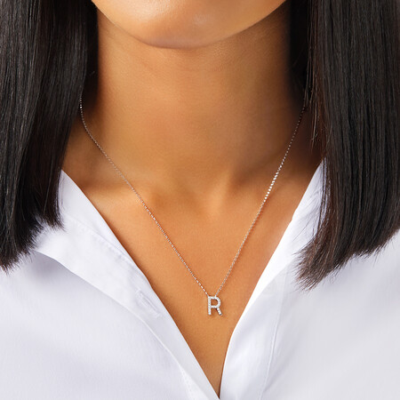 R Initial Necklace with 0.10 Carat TW of Diamonds in 10kt White Gold R Initial Necklace with 0.10 Carat TW of Diamonds in 10kt White Gold