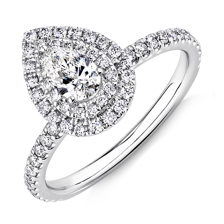 Halo Ring with 0.71 Carat TW of Diamonds in 18kt White Gold Halo Ring with 0.71 Carat TW of Diamonds in 18kt White Gold