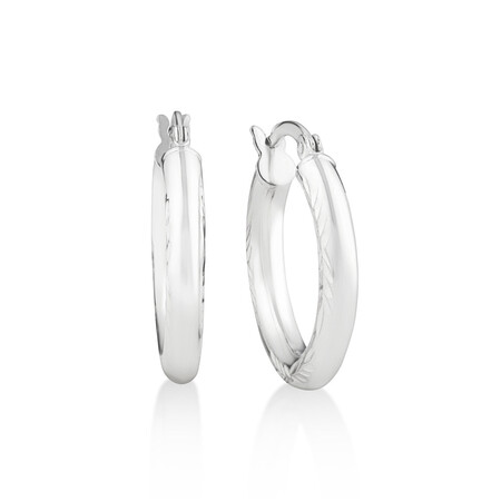 20mm Diamond Cut Hoop Earrings In Sterling Silver 20mm Diamond Cut Hoop Earrings In Sterling Silver