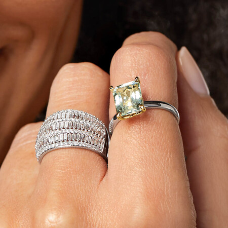Ring with Green Amethyst in Sterling Silver & 10kt Yellow Gold Ring with Green Amethyst in Sterling Silver & 10kt Yellow Gold
