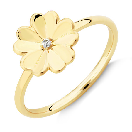 Flower Ring with Diamond in 10ct Yellow Gold