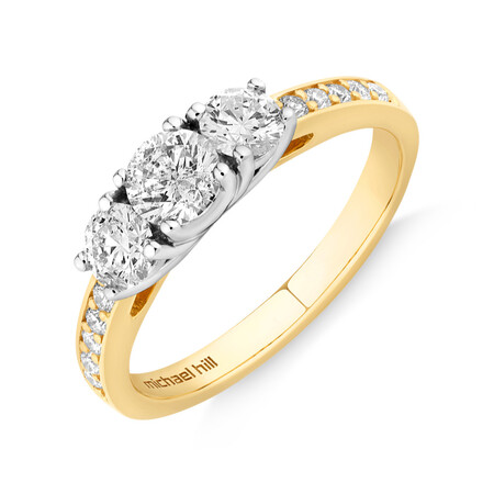 Three Stone Engagement Ring with 1 Carat TW of Diamonds in 14kt Yellow/White Gold