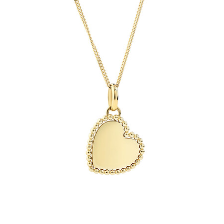 Beaded Heart Disc Pendant in 10kt Yellow Gold