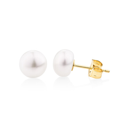 Stud Earrings with 7mm Button Cultured Freshwater Pearls in 10kt Yellow Gold Stud Earrings with 7mm Button Cultured Freshwater Pearls in 10kt Yellow Gold