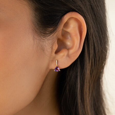 Amethyst Drop Earrings with 0.03 Diamonds in 10ct Yellow Gold Amethyst Drop Earrings with 0.03 Diamonds in 10ct Yellow Gold