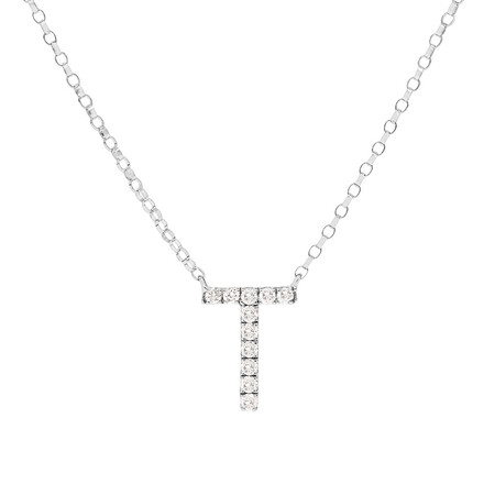 "T" Initial necklace with 0.10 Carat TW of Diamonds in 10ct White Gold "T" Initial necklace with 0.10 Carat TW of Diamonds in 10ct White Gold