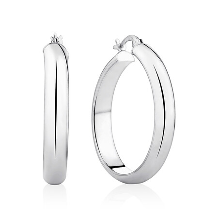 30mm Round Hoop Earrings in Sterling Silver 30mm Round Hoop Earrings in Sterling Silver