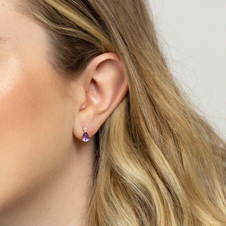 Stud Earrings with Amethyst & Diamonds in 10ct Yellow Gold Stud Earrings with Amethyst & Diamonds in 10ct Yellow Gold