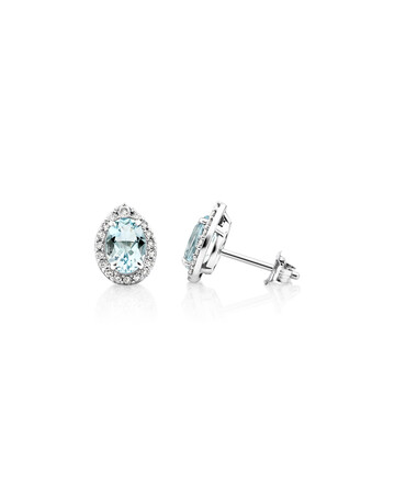Stud Earrings with Aquamarine & 0.27 Carat TW of Diamonds in 10kt White Gold Stud Earrings with Aquamarine & 0.27 Carat TW of Diamonds in 10kt White Gold