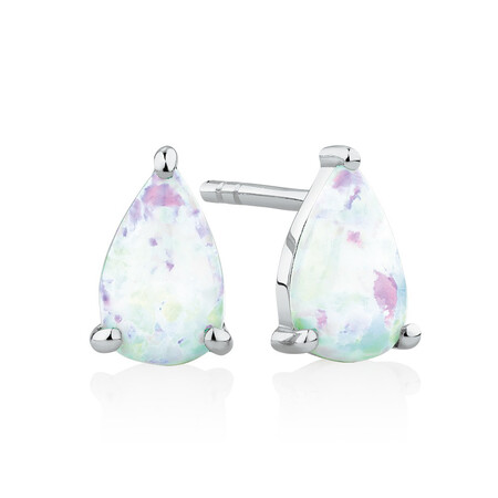 Stud Earrings with Created Opal in Sterling Silver Stud Earrings with Created Opal in Sterling Silver