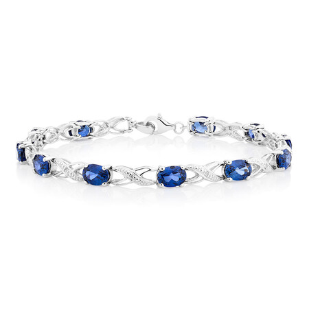 Bracelet with Laboratory Created Sapphires & Natural Diamonds in Sterling Silver Bracelet with Laboratory Created Sapphires & Natural Diamonds in Sterling Silver