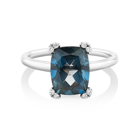 Ring with London Blue Topaz & Diamonds In 10kt White Gold Ring with London Blue Topaz & Diamonds In 10kt White Gold