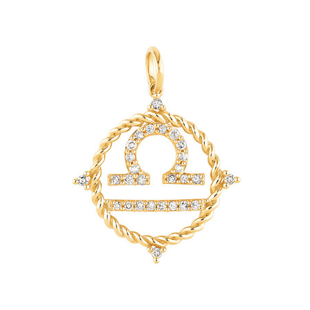 Libra Zodiac Pendant with 0.20 Carat TW of Diamonds in 10kt Yellow Gold