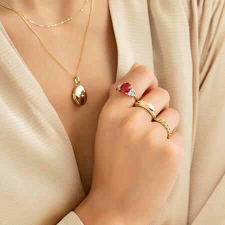 Ring with Created Ruby and Diamonds in 10ct Yellow Gold Ring with Created Ruby and Diamonds in 10ct Yellow Gold