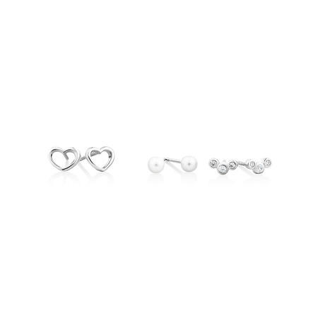 Earring Set with Cubic Zirconia & Cultured Freshwater Pearls In Sterling Silver Earring Set with Cubic Zirconia & Cultured Freshwater Pearls In Sterling Silver