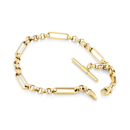19cm (7.5") 4.5mm-5mm Width Figaro Fob Bracelet in 10kt Yellow Gold 19cm (7.5") 4.5mm-5mm Width Figaro Fob Bracelet in 10kt Yellow Gold