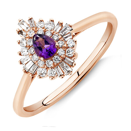 Ballerina Ring with Amethyst & 0.25 Carat TW of Diamonds in 10kt Rose Gold