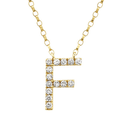 "F" Initial Necklace with 0.10 Carat TW of Diamonds in 10kt Yellow Gold "F" Initial Necklace with 0.10 Carat TW of Diamonds in 10kt Yellow Gold