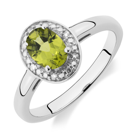 Halo Ring with Peridot & Diamonds in Sterling Silver Halo Ring with Peridot & Diamonds in Sterling Silver