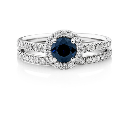 Halo Bridal Set with Sapphire & 0.54 Carat TW of Diamonds in 14kt White Gold Halo Bridal Set with Sapphire & 0.54 Carat TW of Diamonds in 14kt White Gold