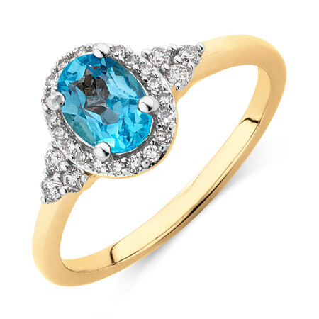 Ring with Diamonds & Natural Topaz in 10ct Yellow Gold Ring with Diamonds & Natural Topaz in 10ct Yellow Gold