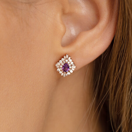 Ballerina Earrings with Amethyst & 0.50 Carat TW of Diamonds in 10ct Rose Gold Ballerina Earrings with Amethyst & 0.50 Carat TW of Diamonds in 10ct Rose Gold