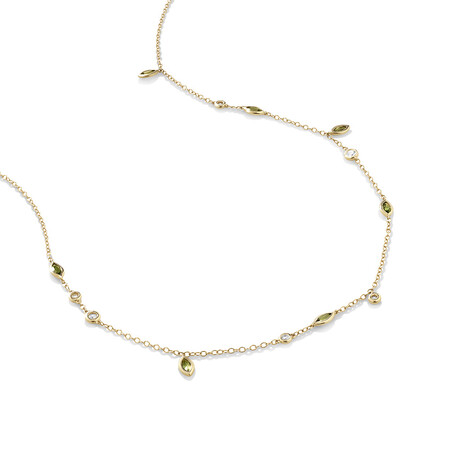 Necklace with Green Tourmaline & 0.14 Carat TW of Diamonds in 10kt Yellow Gold Necklace with Green Tourmaline & 0.14 Carat TW of Diamonds in 10kt Yellow Gold