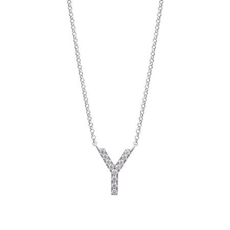Y Initial Necklace with 0.10 Carat TW of Diamonds in 10kt White Gold