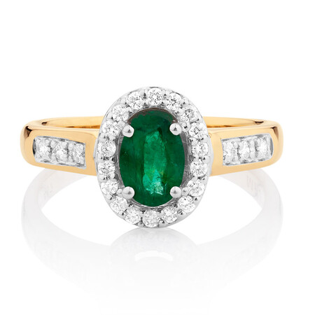 Ring with Emerald & 1/4 Carat TW of Diamonds in 10ct Yellow & White Gold Ring with Emerald & 1/4 Carat TW of Diamonds in 10ct Yellow & White Gold
