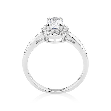 Halo Ring with Created White Sapphire & Diamonds in Sterling Silver Halo Ring with Created White Sapphire & Diamonds in Sterling Silver
