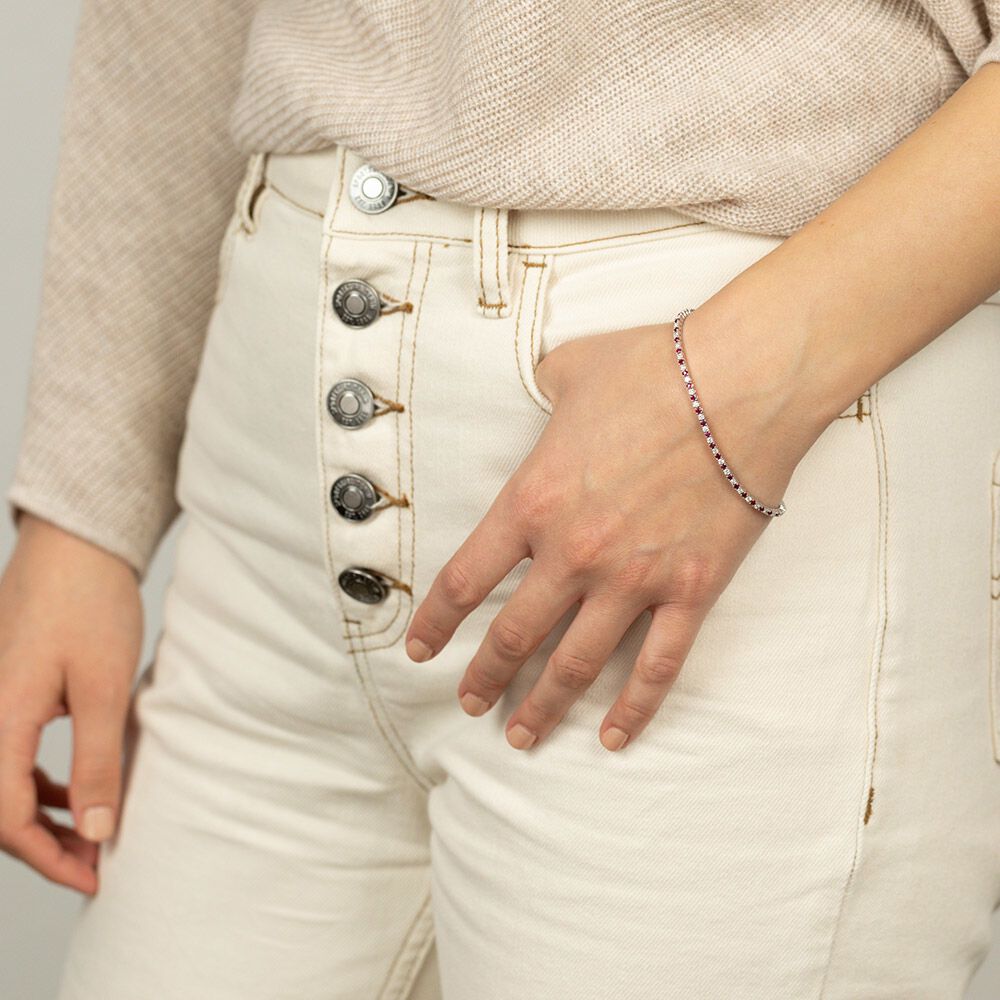 Tennis Bracelet with Natural Ruby & 1 Carat TW of Diamonds in 10ct White Gold